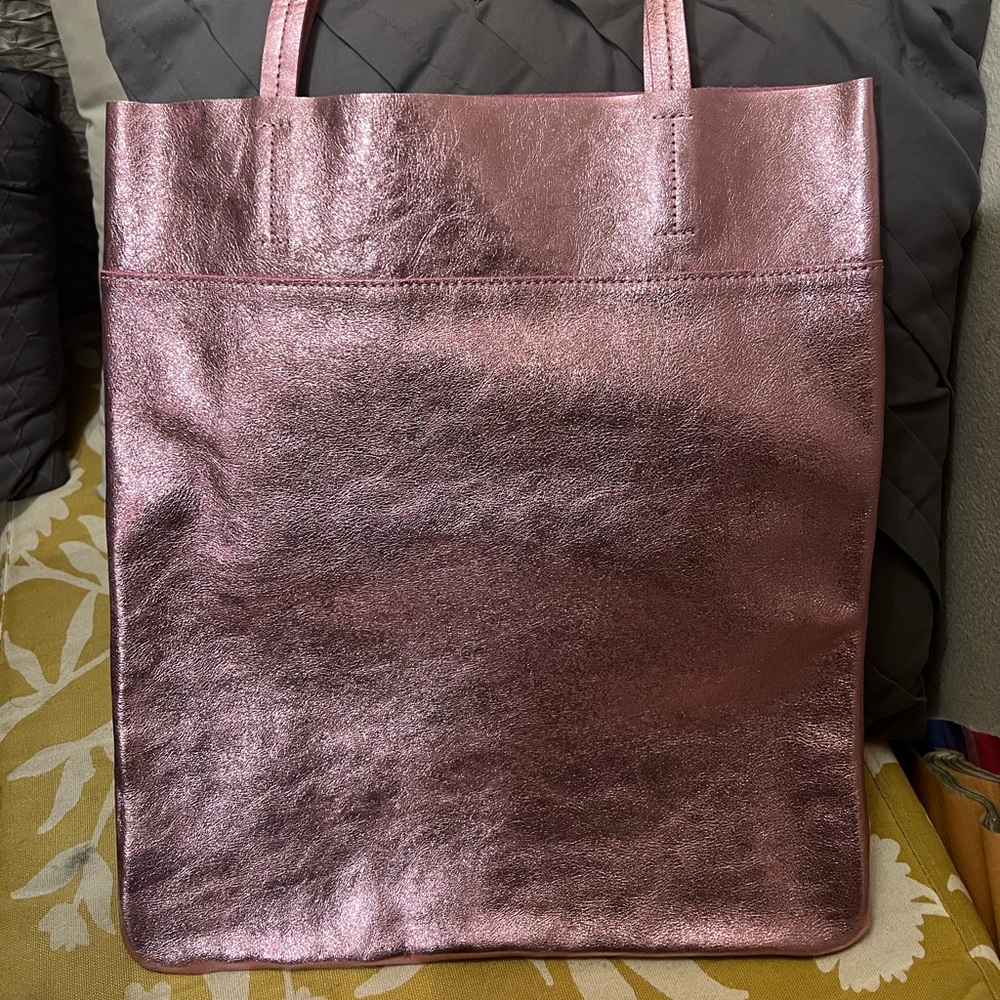 Madewell Magazine Tote Woodrose Pink Metallic NWT